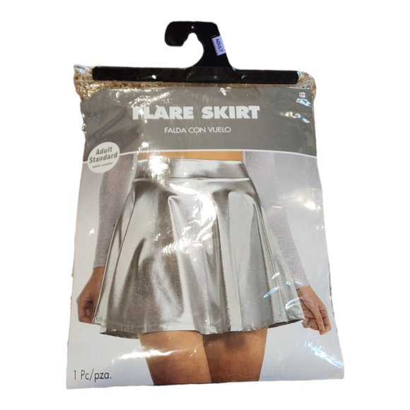 NIB Adult Standard Costume Silver Metallic Flare Mini Skirt (One Size) - Picture 3 of 5